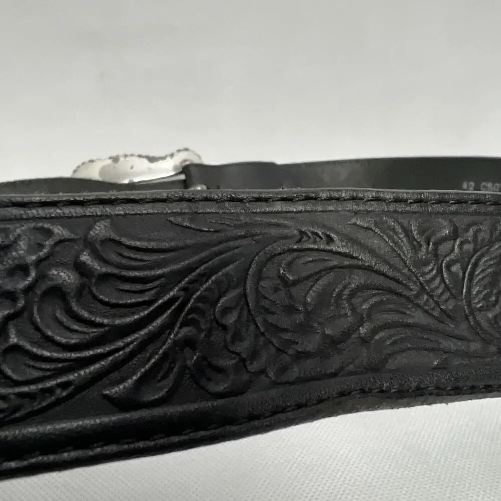 Tony Lama Layla Floral Full Grain Leather Black Belt Size 42 Made in USA C50733